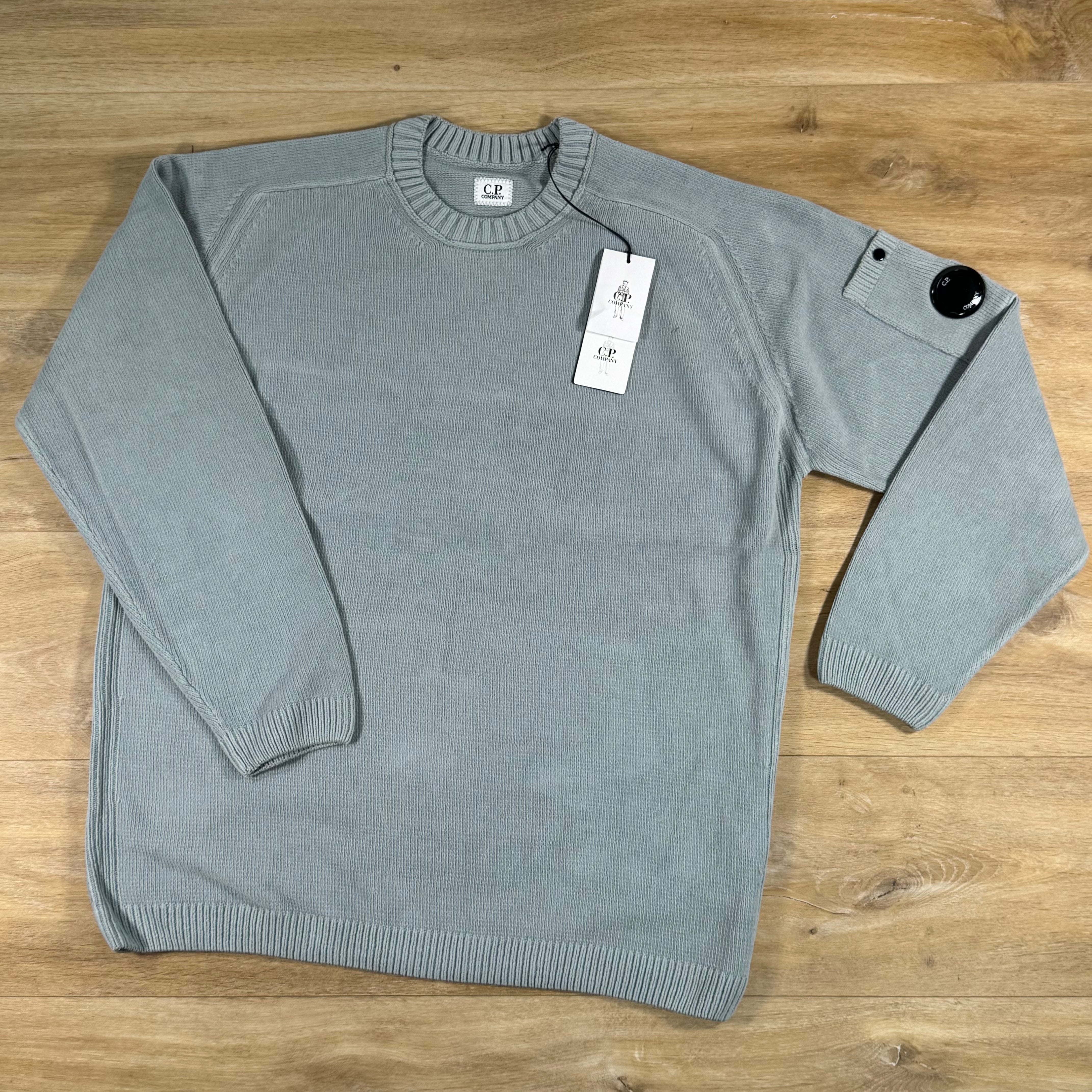 C.P. Company Cotton Chenille Crewneck Lens Sweater in Silver Blue