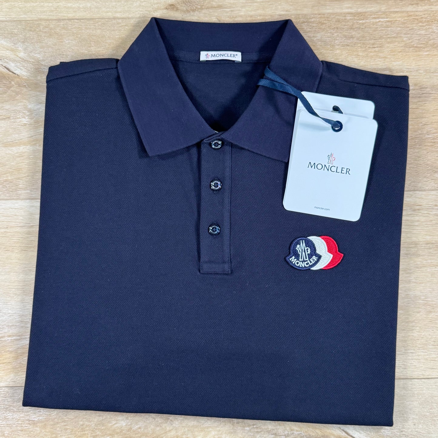 Moncler Logo Patch Cotton Piquet Polo Shirt in Dark Blue