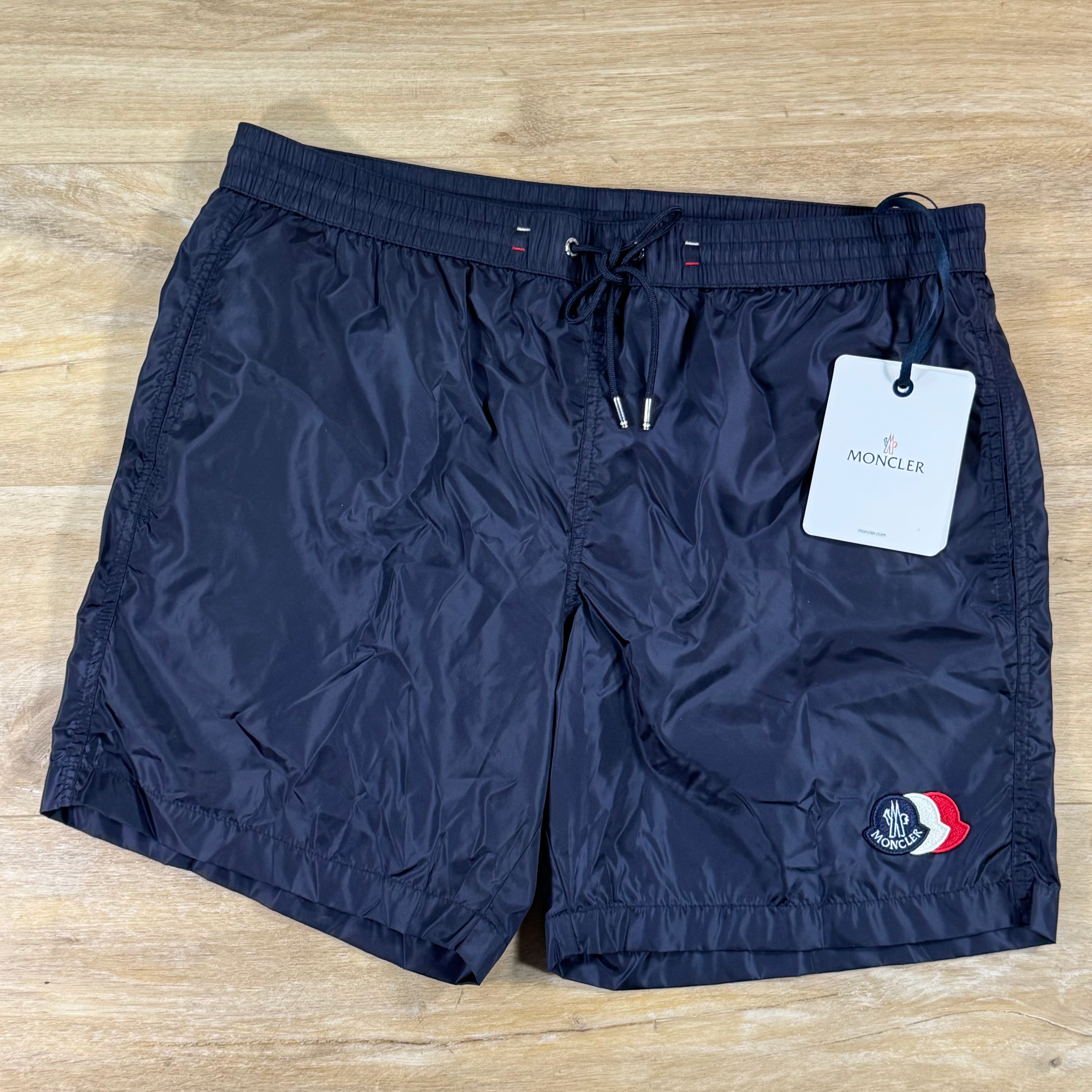 Moncler Tricolor Logo Patch Swim Shorts in Navy – Label Menswear