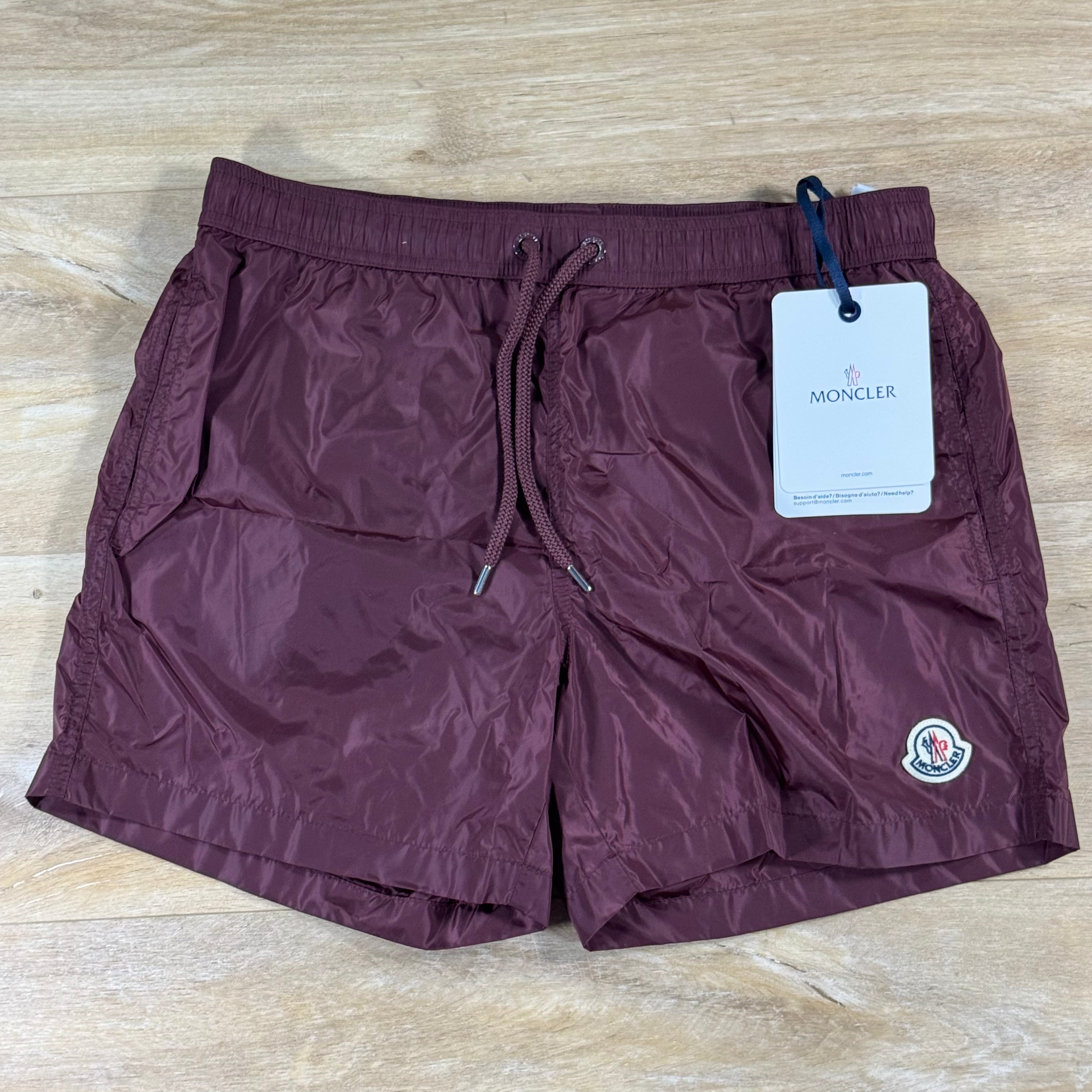 Moncler Logo Swim Shorts in Burgundy – Label Menswear