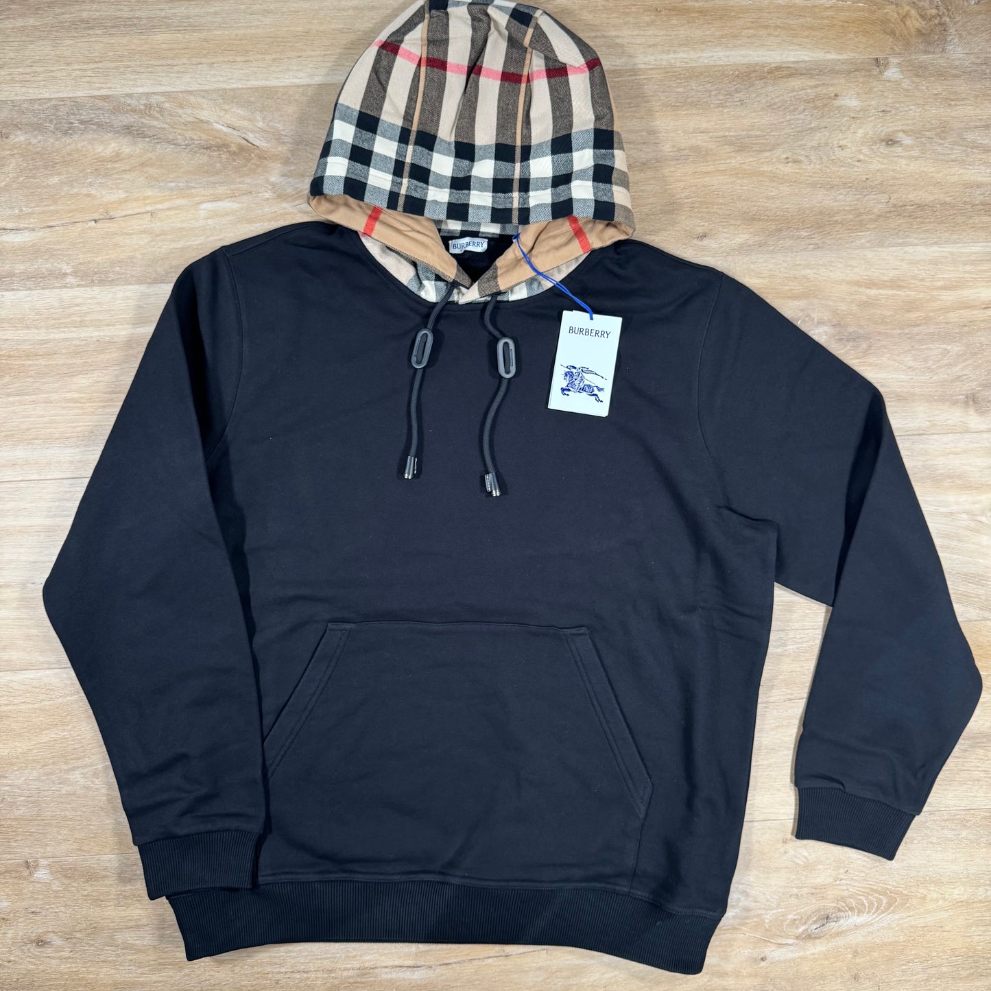 Burberry Samuel Check Hood Cotton Hoodie in Black