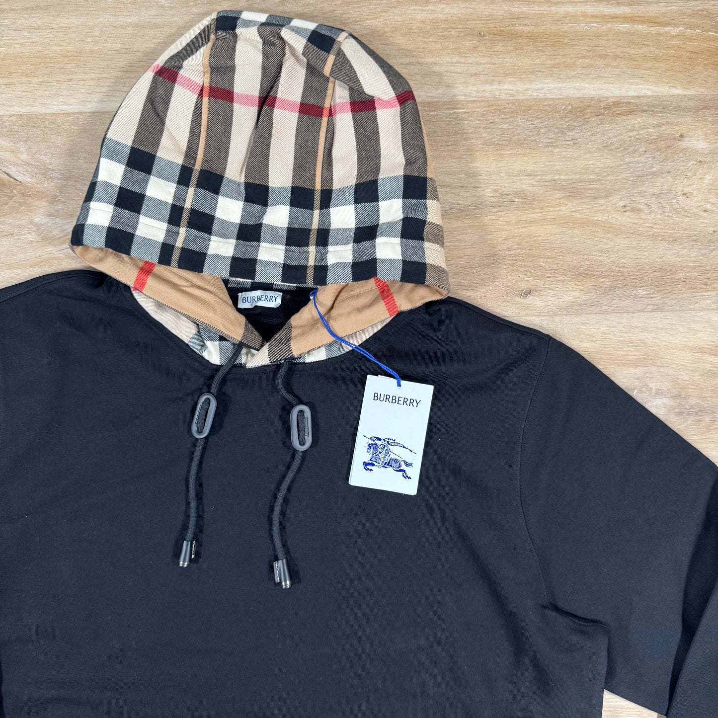 Burberry Samuel Check Hood Cotton Hoodie in Black