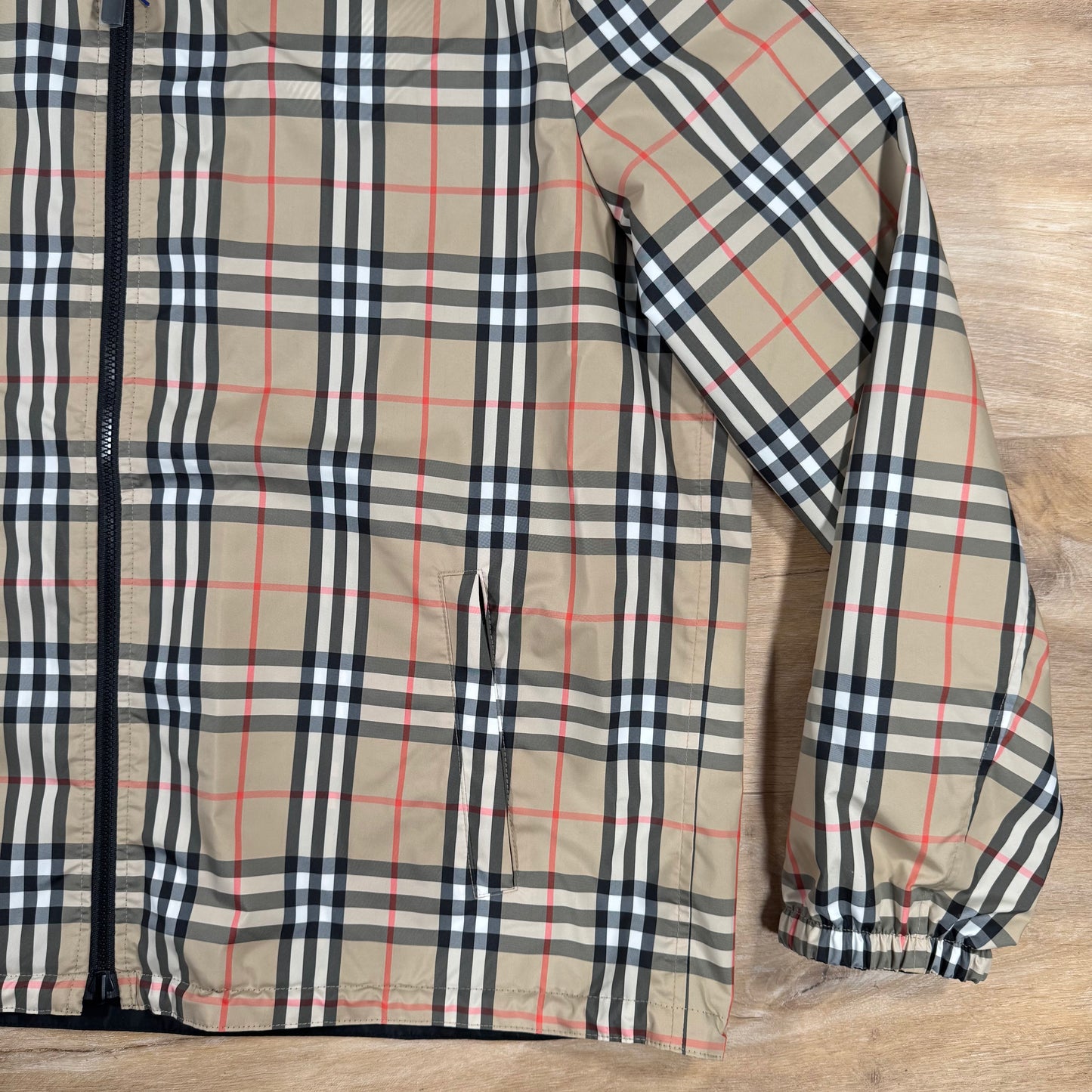 Burberry Reversible Check Hooded Jacket in Sand