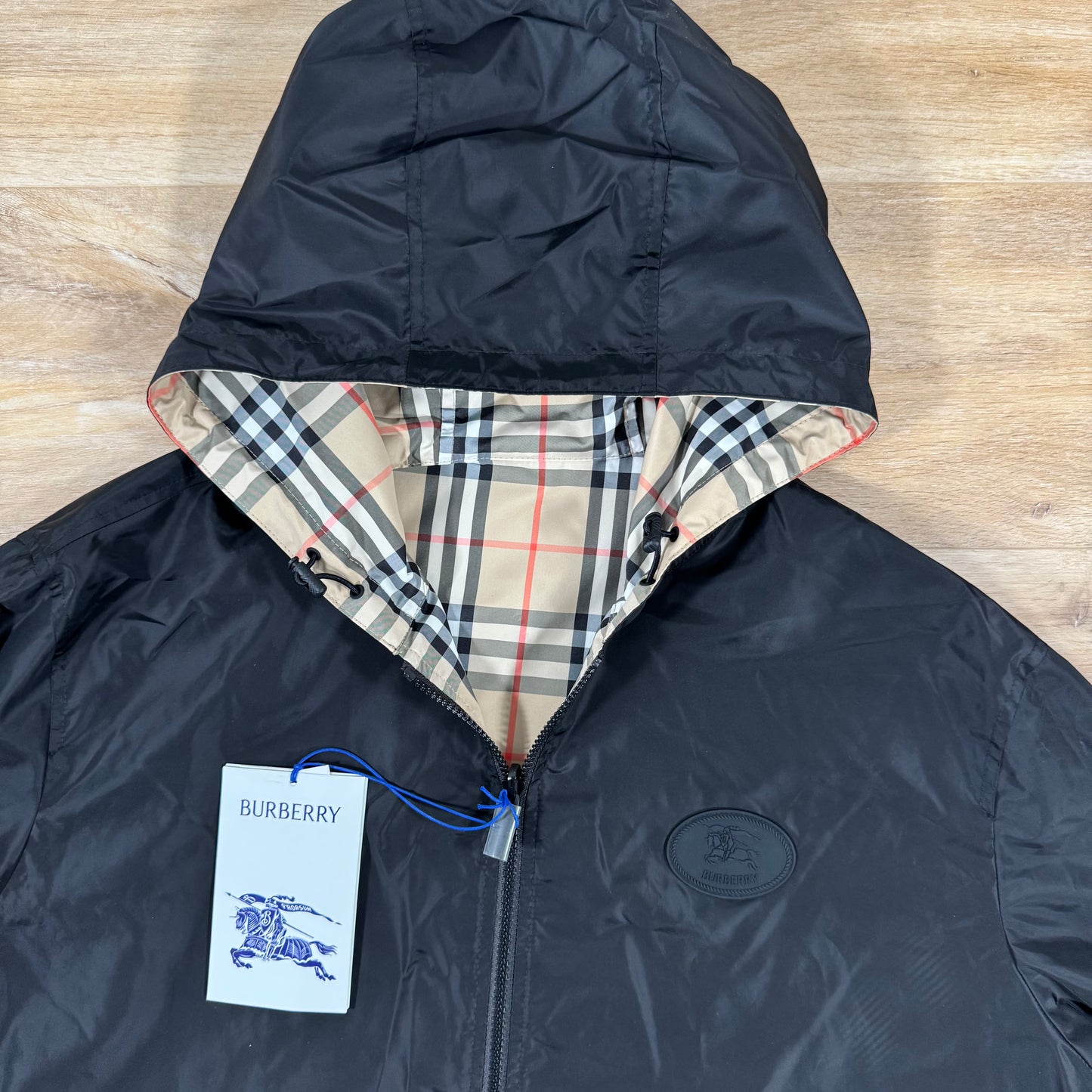 Burberry Reversible Check Hooded Jacket in Sand