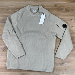 C.P. Company Full Rib Cotton Lens Crewneck Sweater in Silver Birch