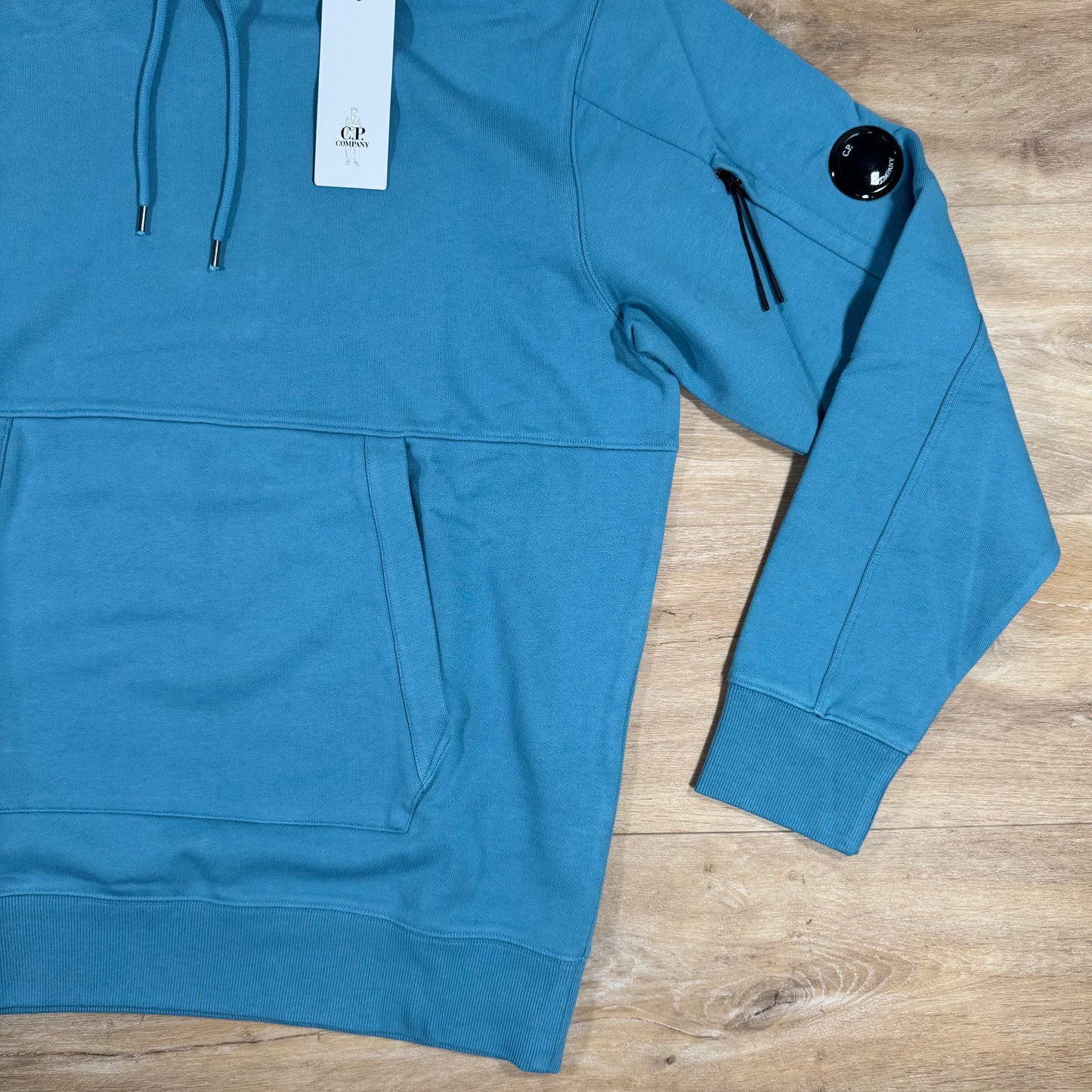 C.P. Company Diagonal Raised Fleece Lens Hoodie in Aegean Blue