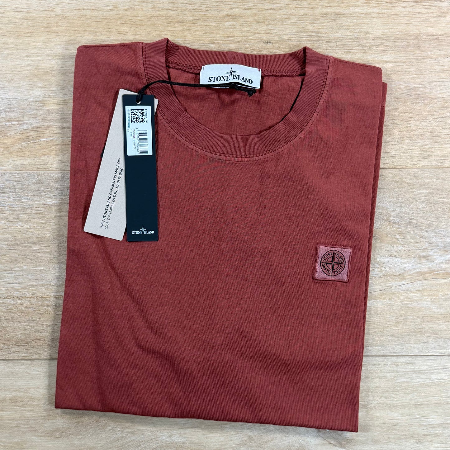 Stone Island Combed Organic Patch Logo T-Shirt in Brick Red