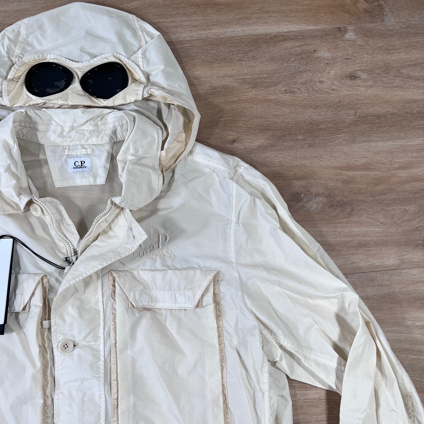 C.P. Company Flatt Nylon Goggle Overshirt in Pistachio Shell