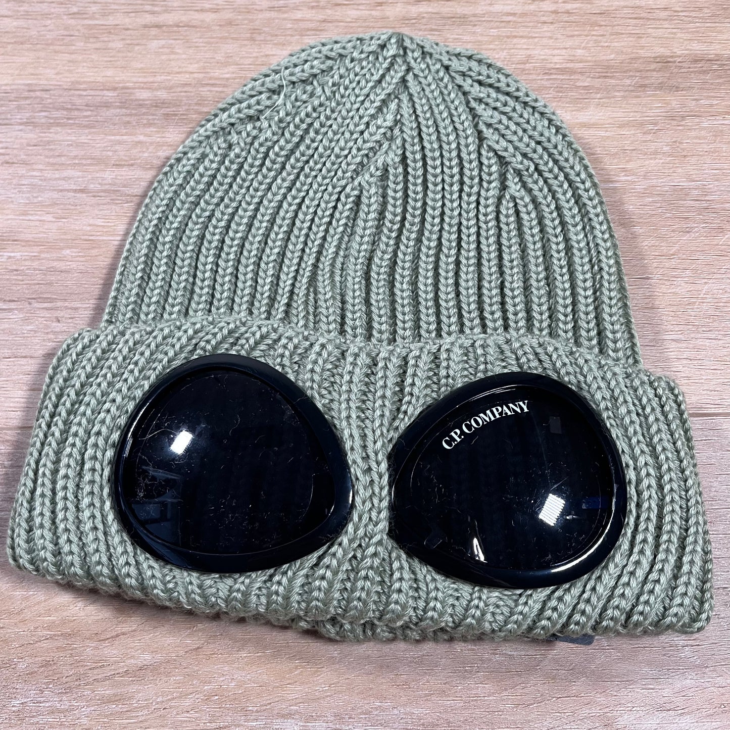 C.P. Company Extra Fine Merino Wool Goggle Beanie in Tea - Green
