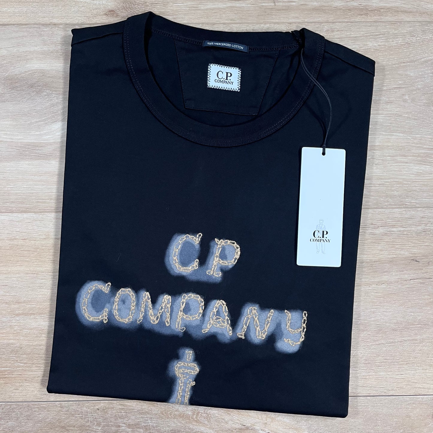 C.P. Company Mercerized 30/2 Jersey Twisted Logo T-Shirt in Black