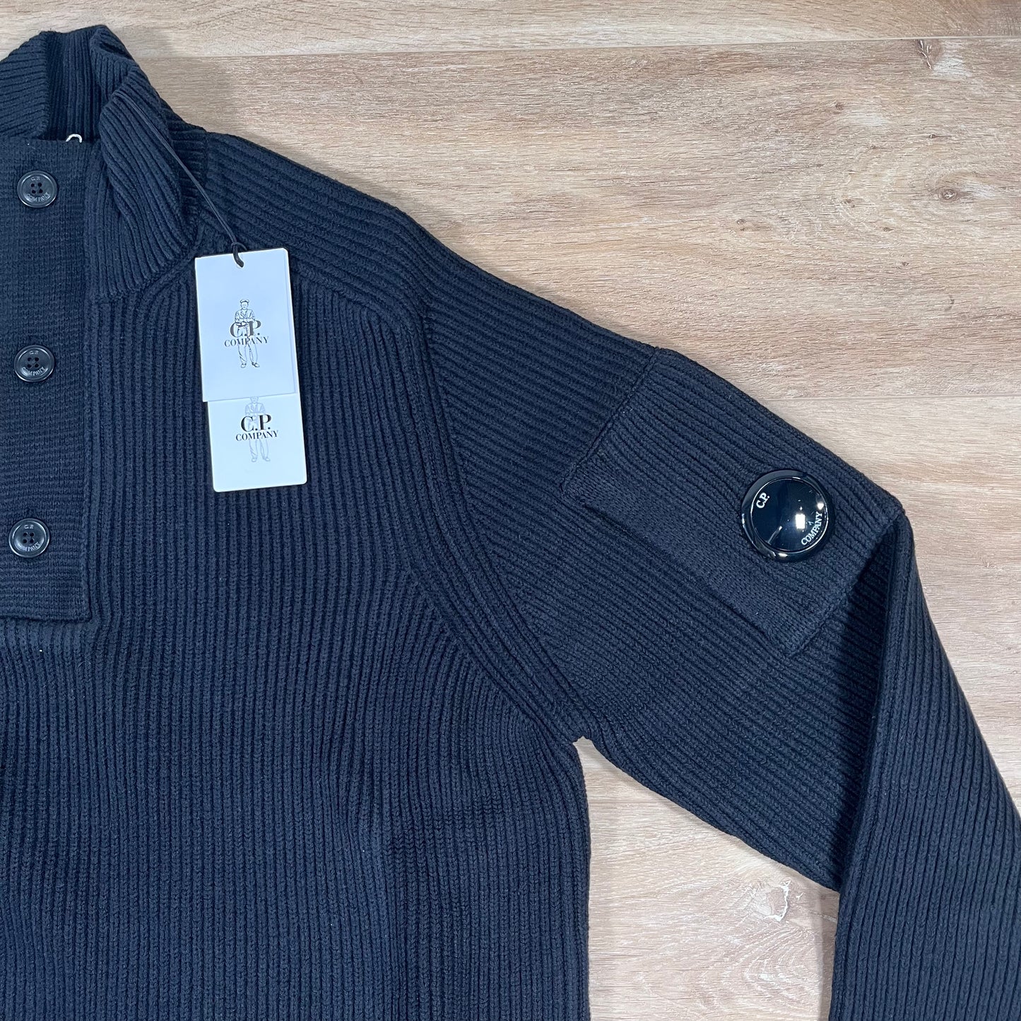 C.P. Company Full Rib Half-Button Lens Sweater in Black
