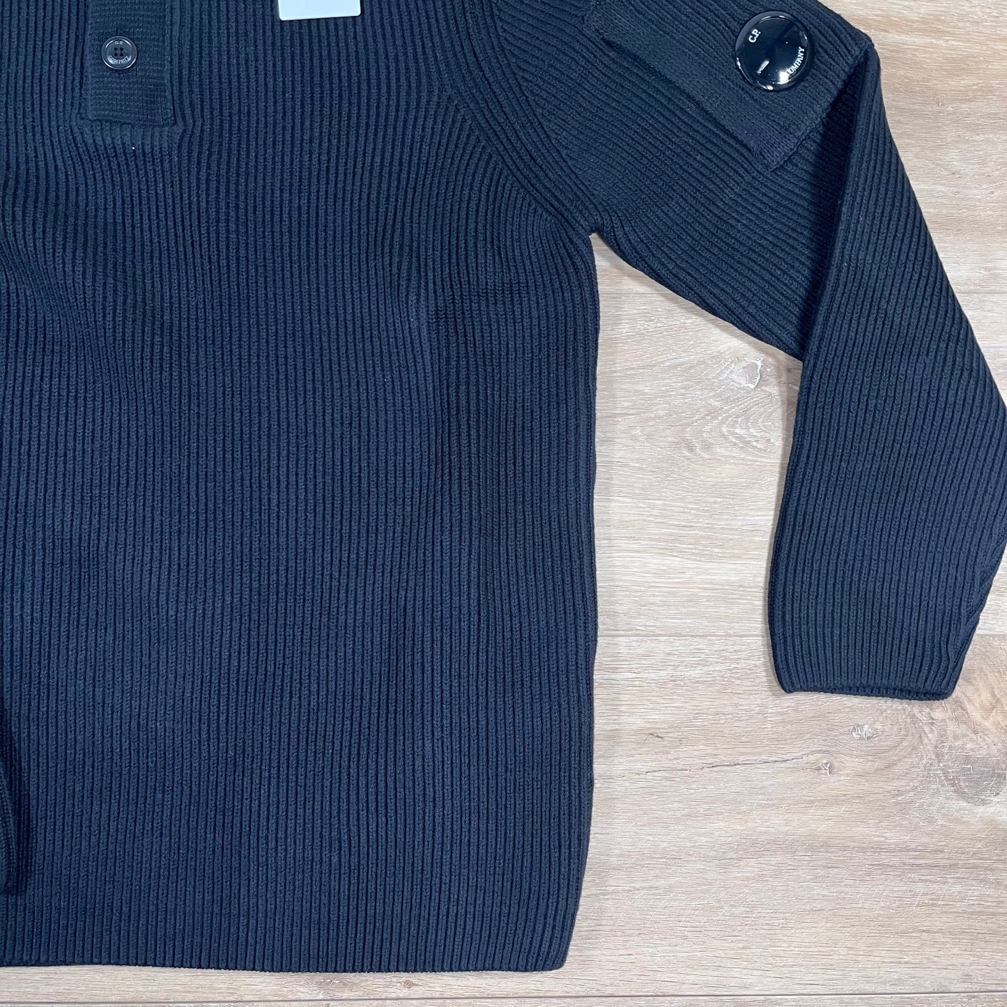 C.P. Company Full Rib Half-Button Lens Sweater in Black