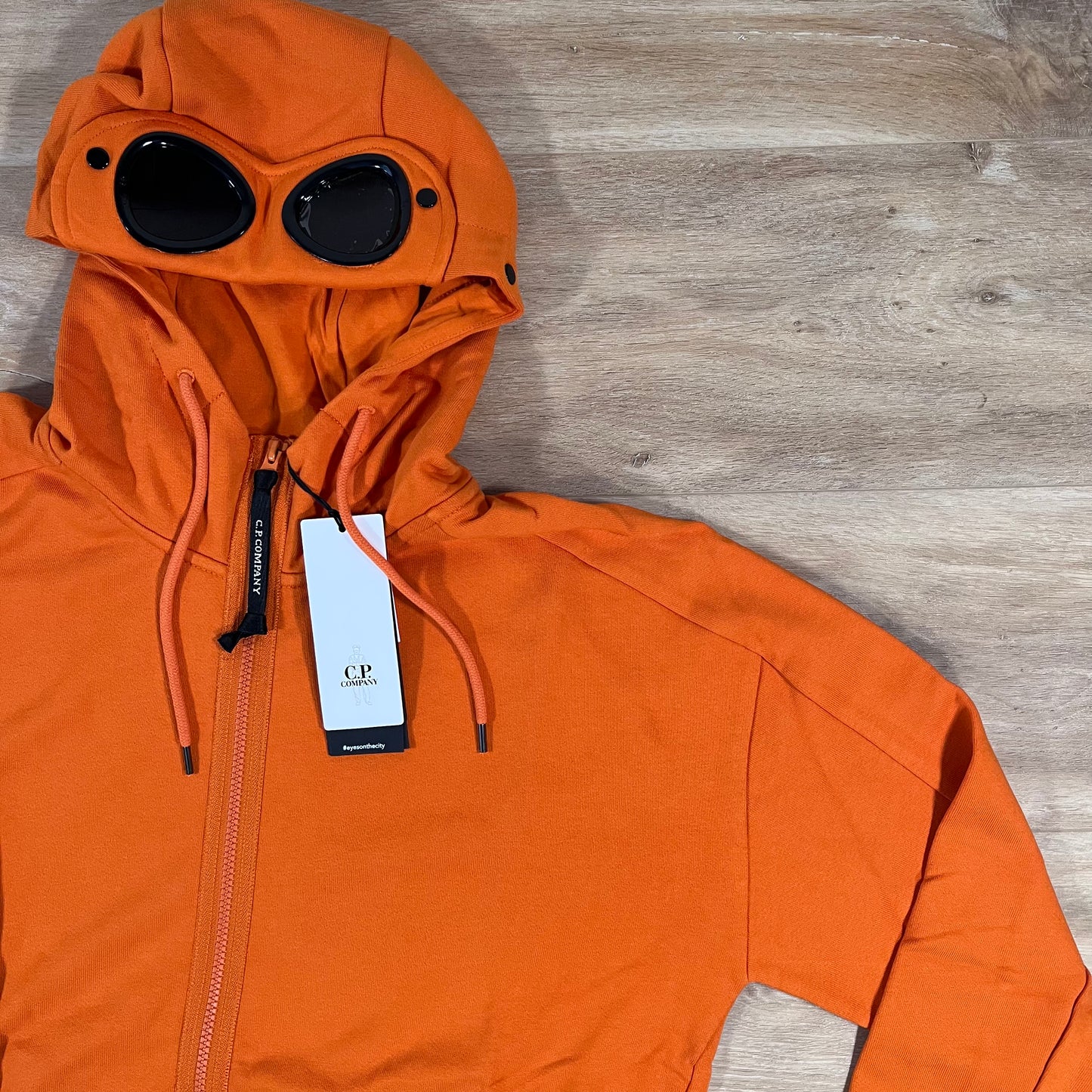 C.P. Company Diagonal Raised Fleece Goggle Hoodie in Russet Orange
