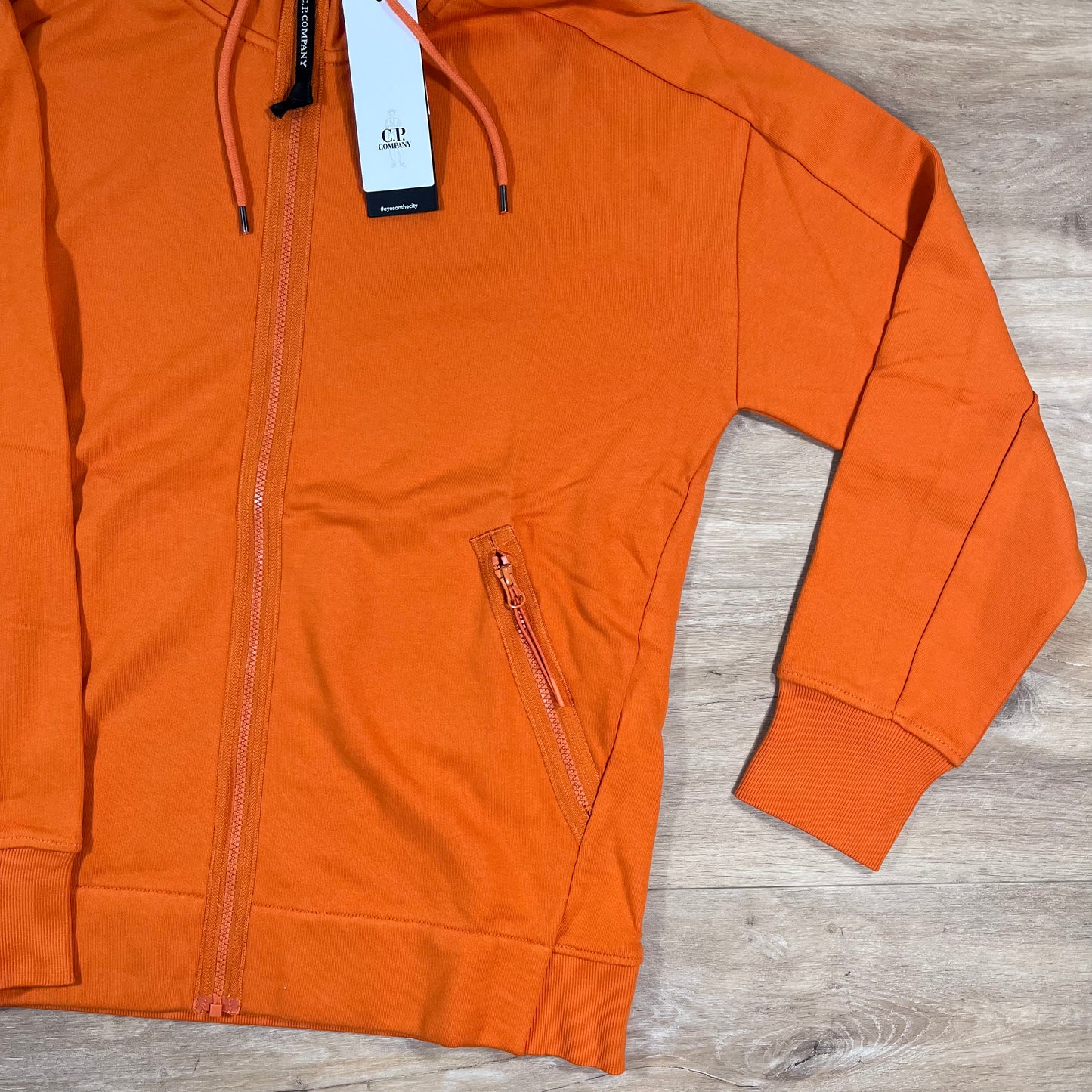 C.P. Company Diagonal Raised Fleece Goggle Hoodie in Russet Orange