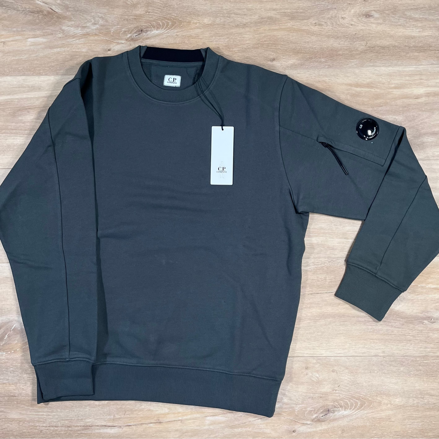 C.P. Company Diagonal Raised Fleece Crewneck Lens Sweatshirt in Dark Shadow