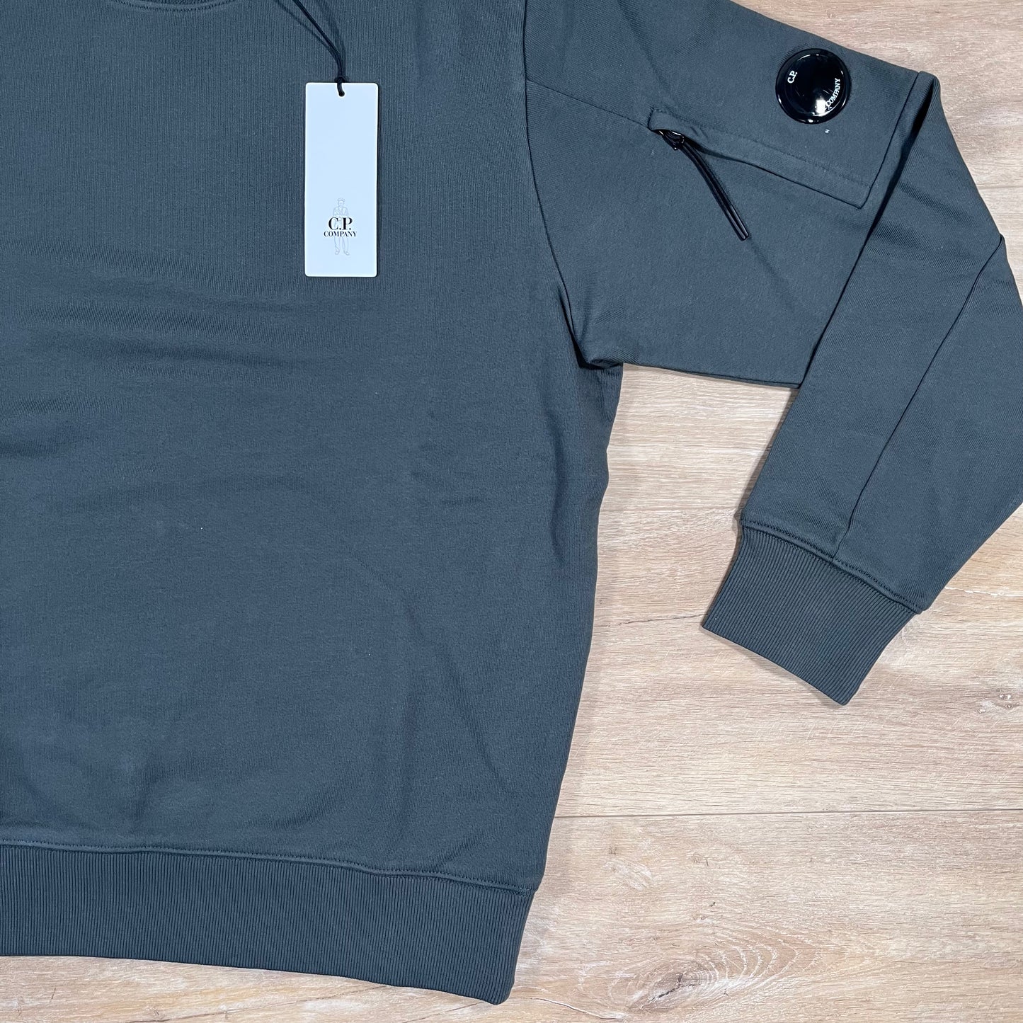 C.P. Company Diagonal Raised Fleece Crewneck Lens Sweatshirt in Dark Shadow