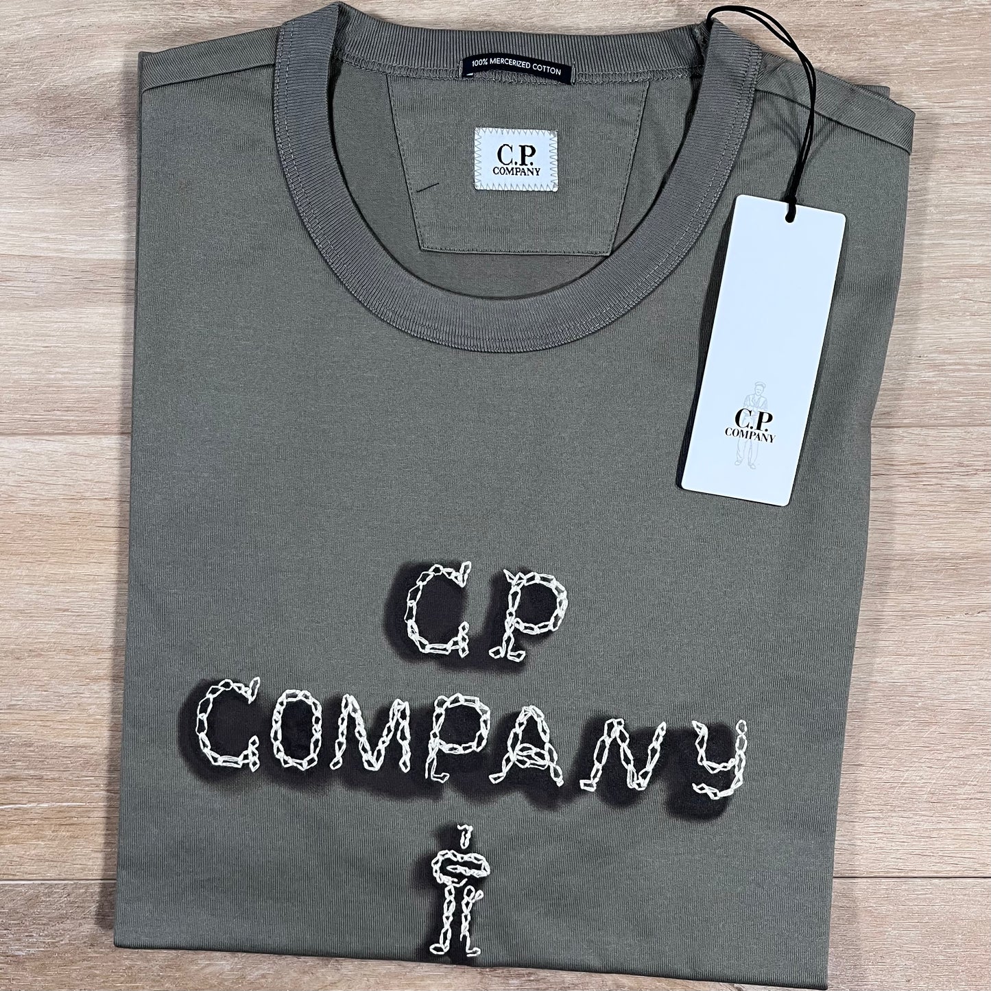 C.P. Company Mercerized 30/2 Jersey Twisted Logo T-Shirt in Fungi Grey