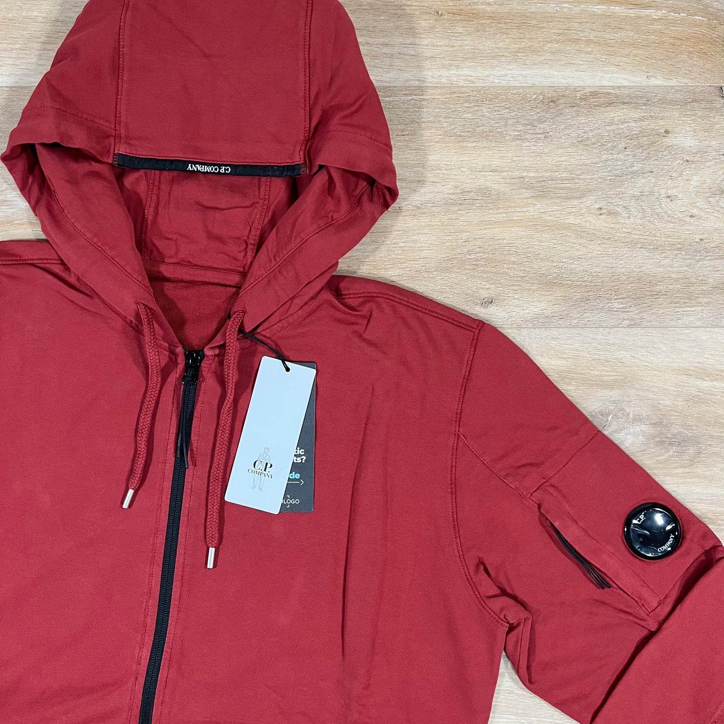C.P. Company Light Fleece Zip Hoodie in Ketchup