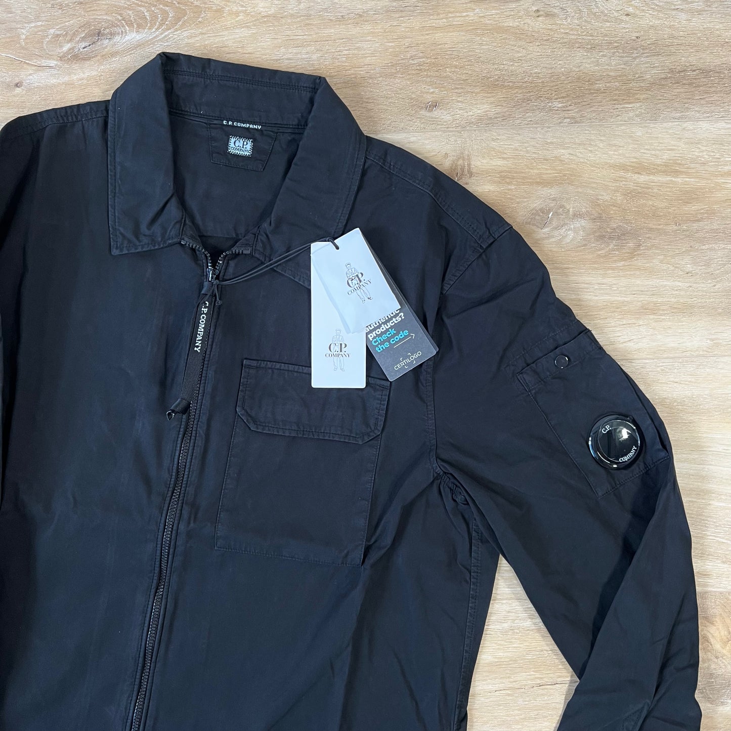C.P. Company Organic Gabardine Lens Overshirt in Black