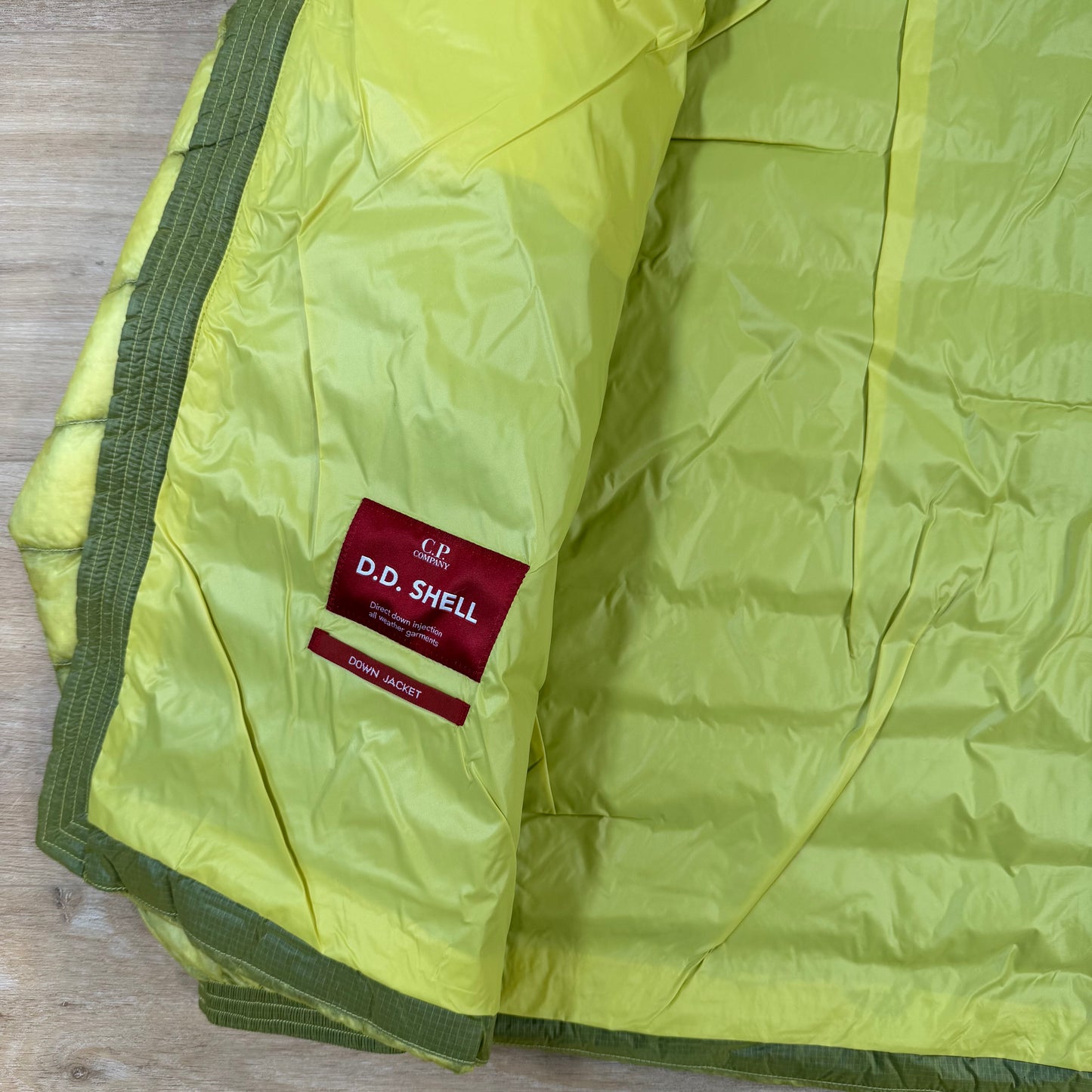 C.P. Company D.D. Shell Goggle Down Jacket in Green Sheen - Yellow