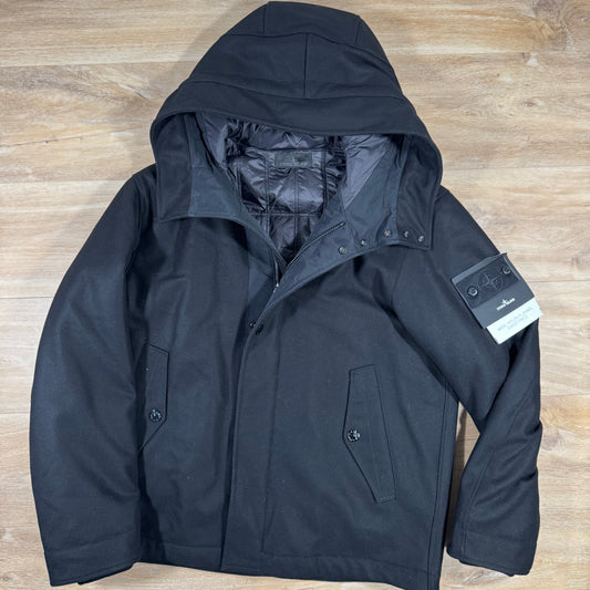 Stone Island Ghost Wool Nylon Flannel Parka in Black