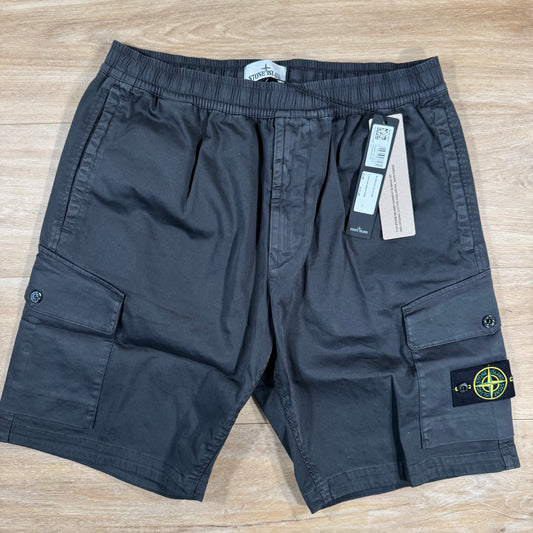 Stone Island Organic Stretch Cotton Cargo Bermuda Shorts in Charcoal Grey