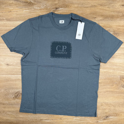 C.P. Company Stitch Block Logo T-Shirt in Stormy Weather - Blue