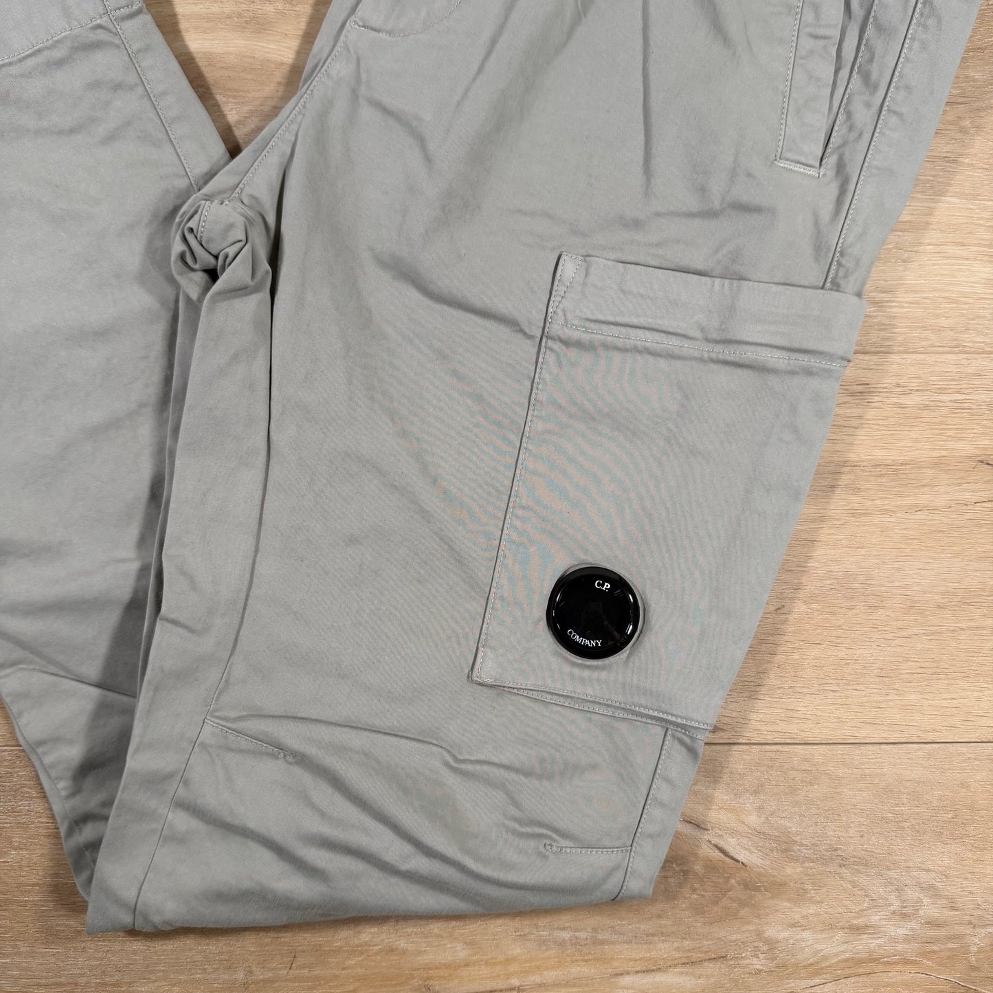 C.P. Company Stretch Sateen Regular Lens Cargo Pants in London Fog - Grey