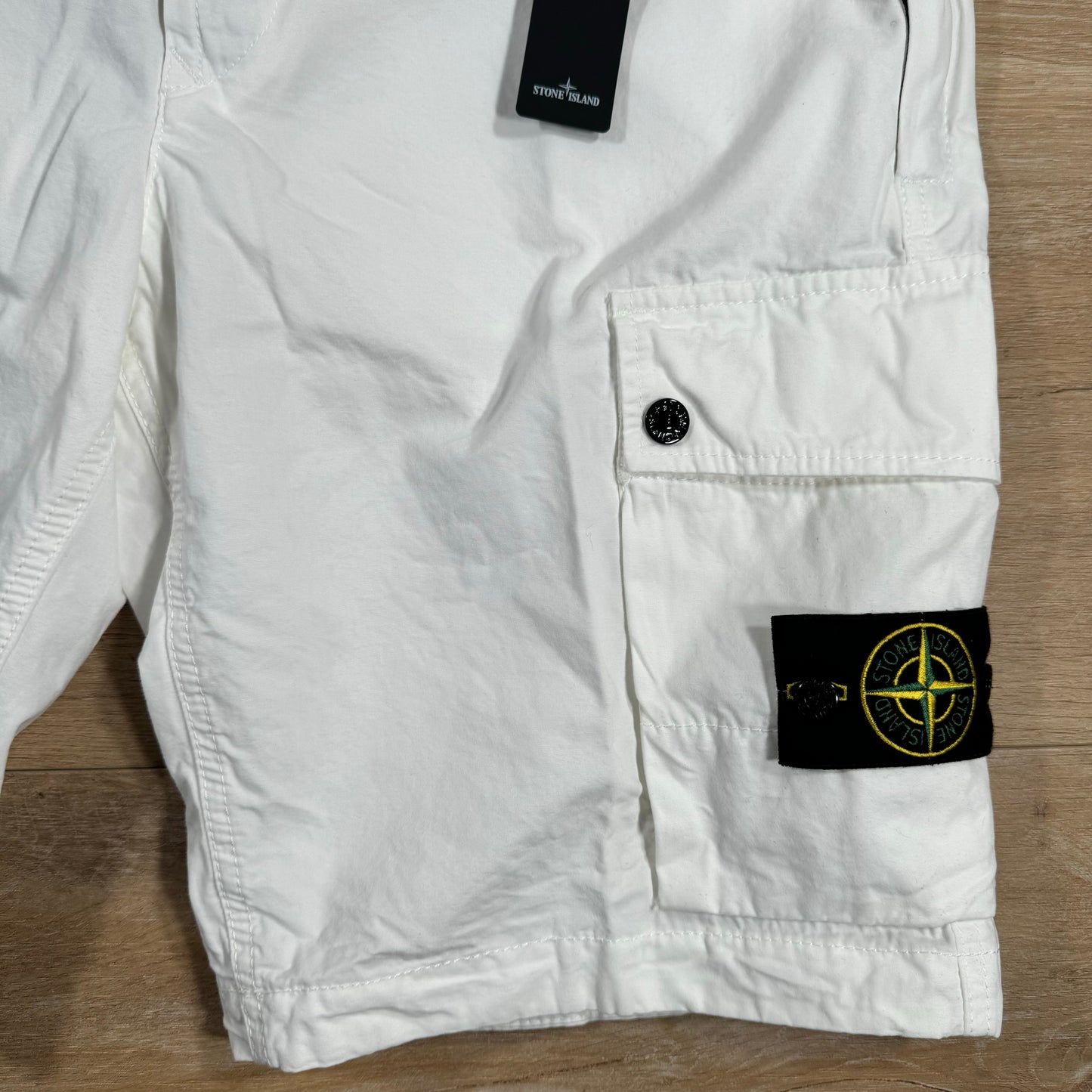 Stone Island Old Treatment Cargo Shorts in White