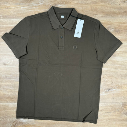 C.P. Company Stretch Piquet Striped Collar Polo Shirt in Ivy Green