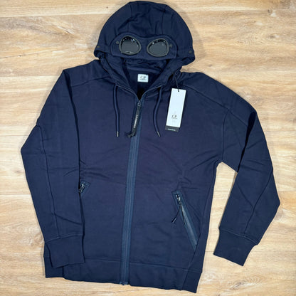 C.P. Company Diagonal Raised Fleece Goggle Hoodie in Navy