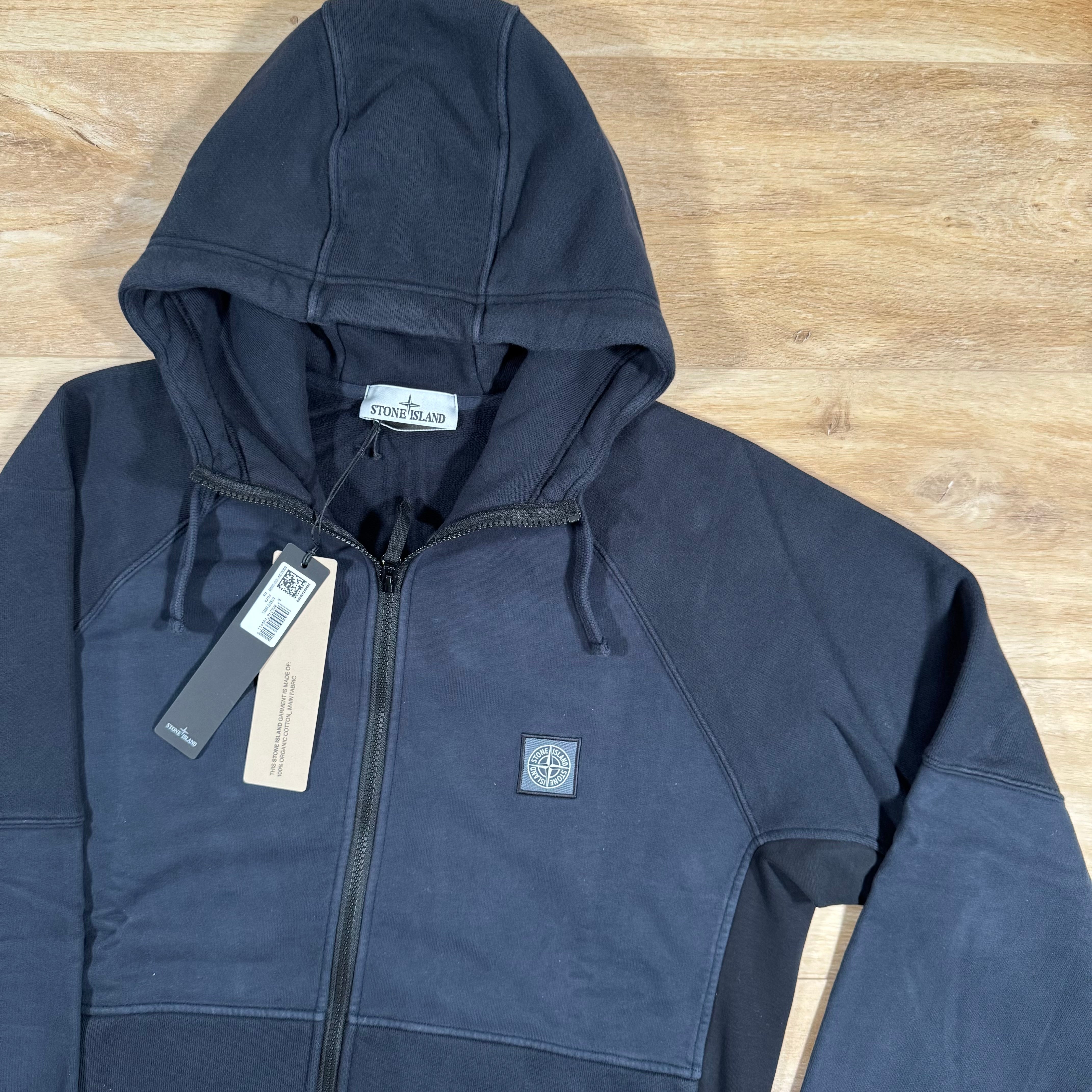 Stone Island Brushed and Diagonal Organic Cotton Zip Hoodie in Navy LABEL MENSWEAR