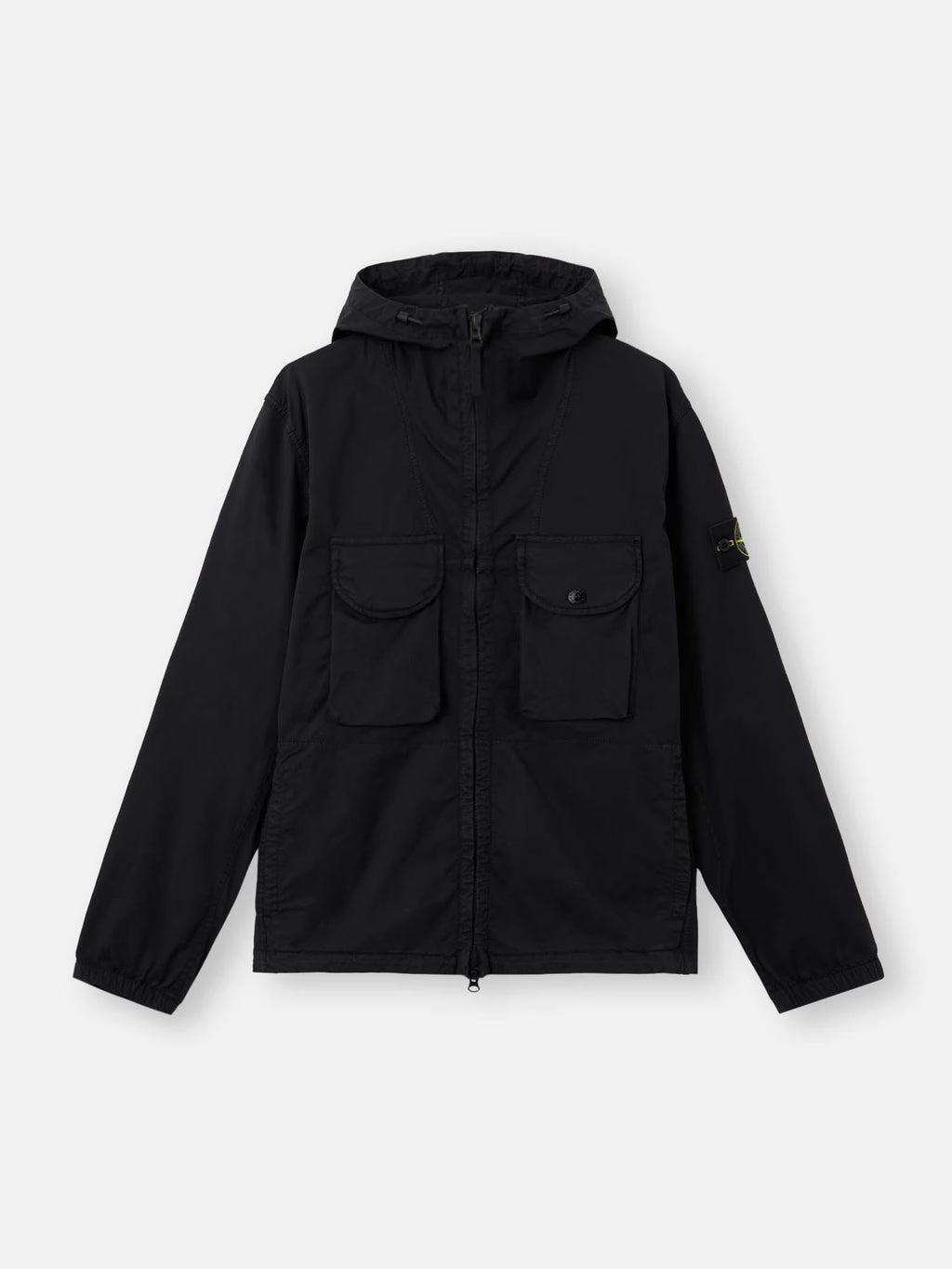 Stone Island Stretch Organic Cotton Twill Hooded Overshirt in Black