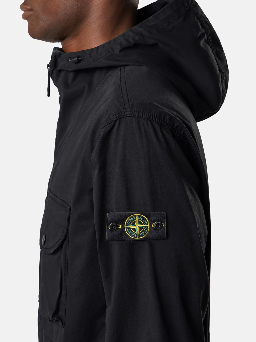Stone Island Stretch Organic Cotton Twill Hooded Overshirt in Black