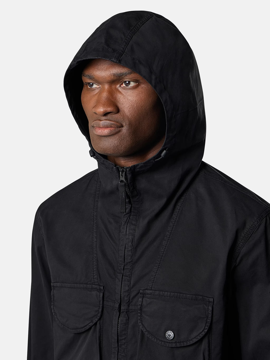 Stone Island Stretch Organic Cotton Twill Hooded Overshirt in Black