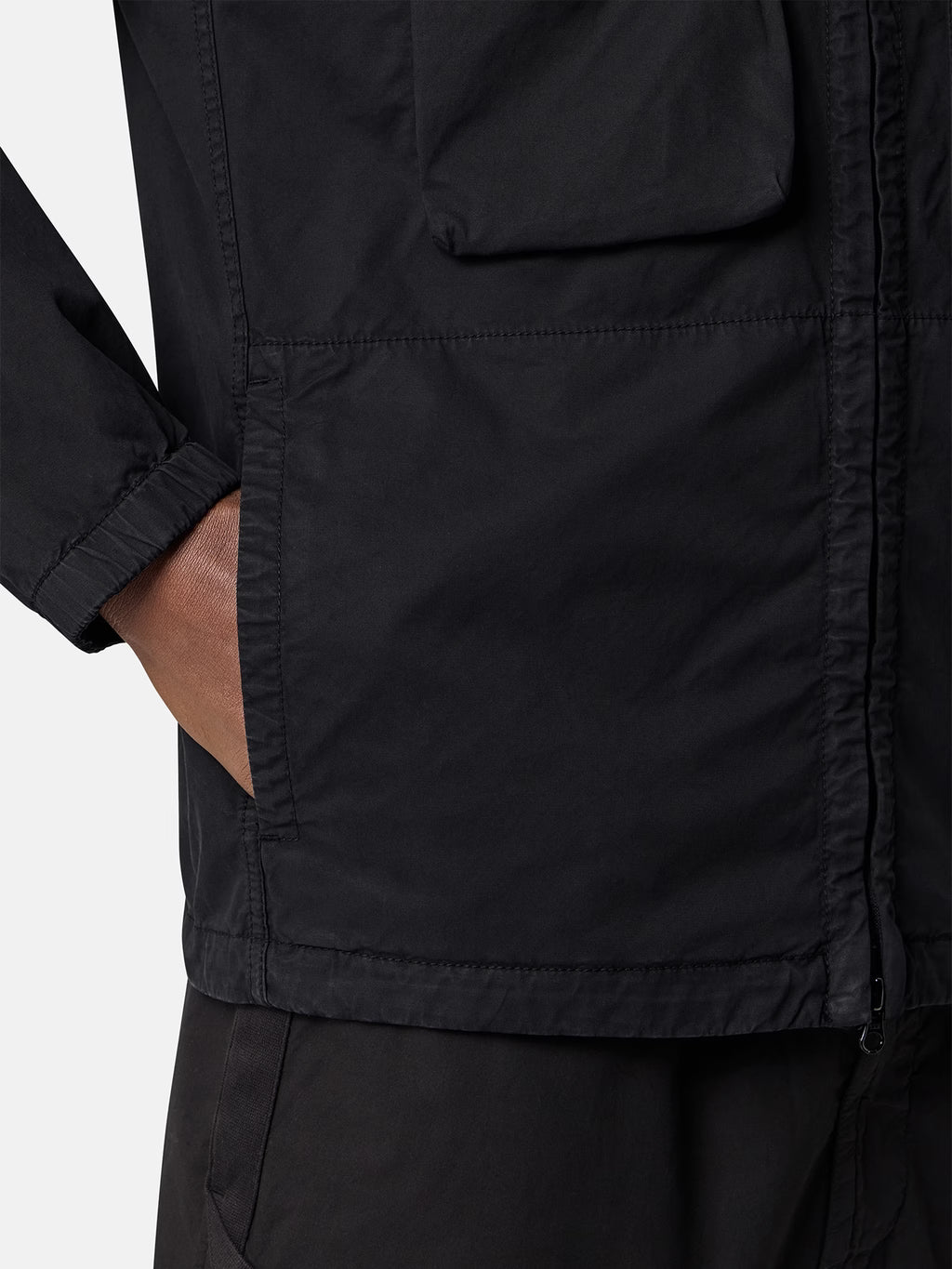 Stone Island Stretch Organic Cotton Twill Hooded Overshirt in Black