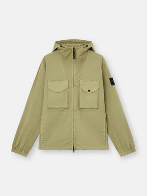 Stone Island Stretch Organic Cotton Twill Hooded Overshirt in Laurel Green