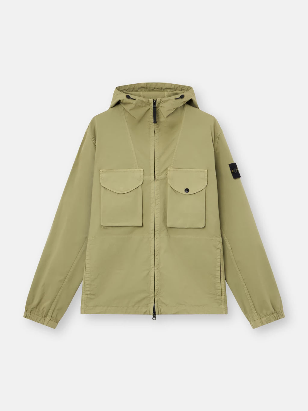 Stone Island Stretch Organic Cotton Twill Hooded Overshirt in Laurel Green