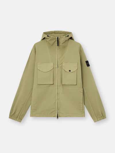 Stone Island Stretch Organic Cotton Twill Hooded Overshirt in Laurel Green
