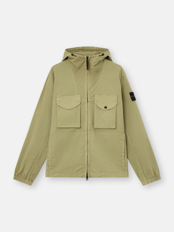 Stone Island Stretch Organic Cotton Twill Hooded Overshirt in Laurel Green