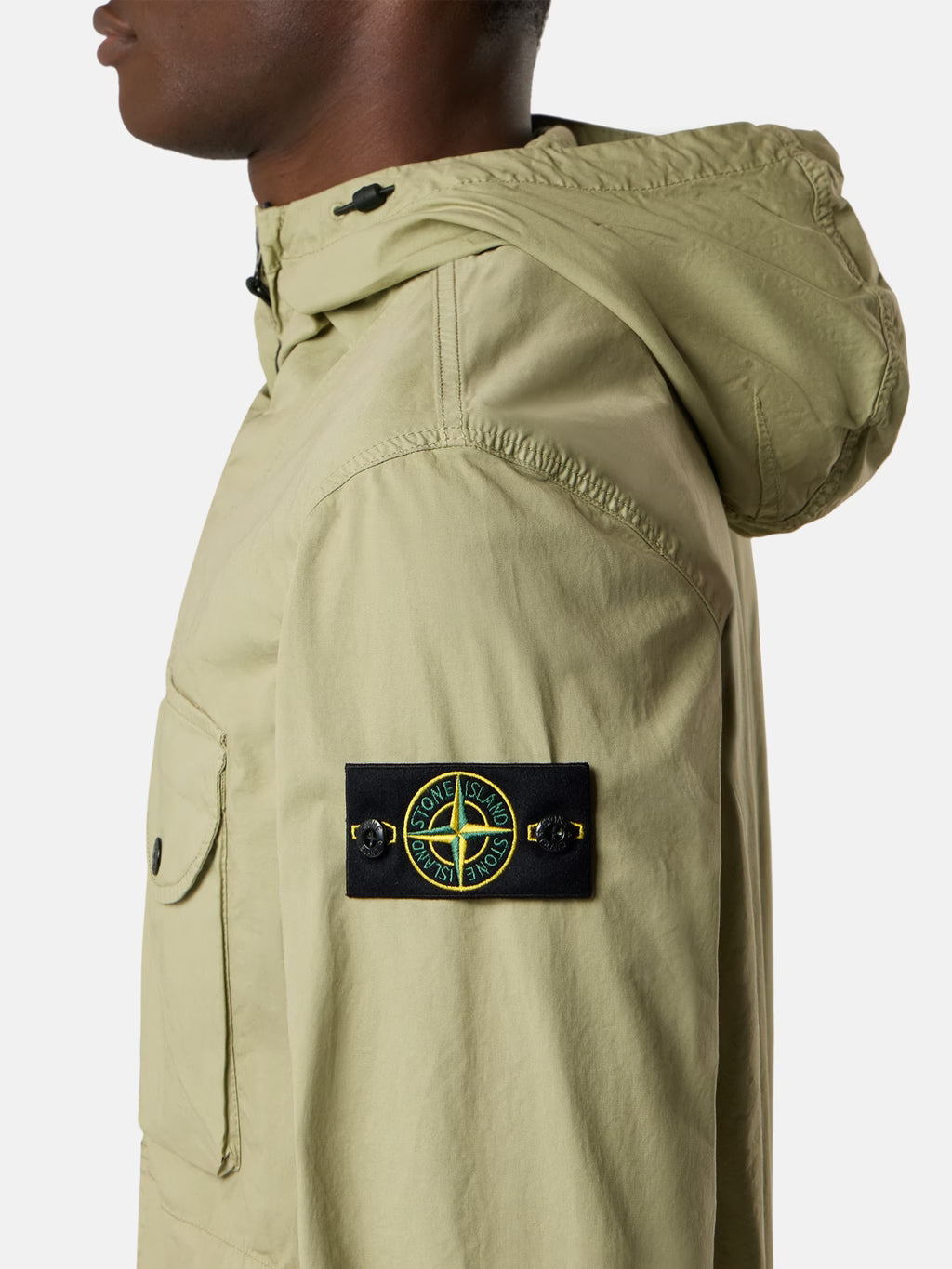 Stone Island Stretch Organic Cotton Twill Hooded Overshirt in Laurel Green