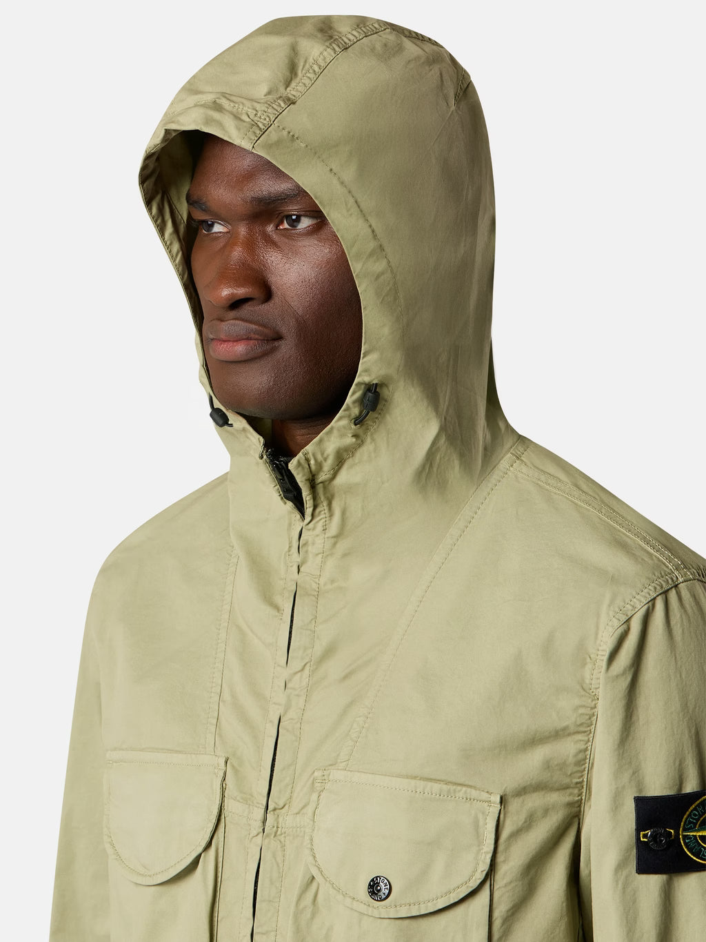 Stone Island Stretch Organic Cotton Twill Hooded Overshirt in Laurel Green