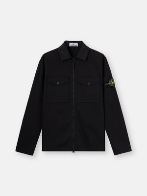Stone Island Stretch Organic Cotton Satin Overshirt in Black