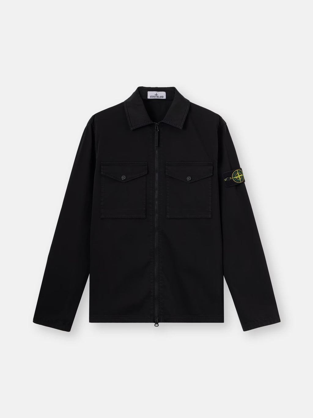 Stone Island Stretch Organic Cotton Satin Overshirt in Black