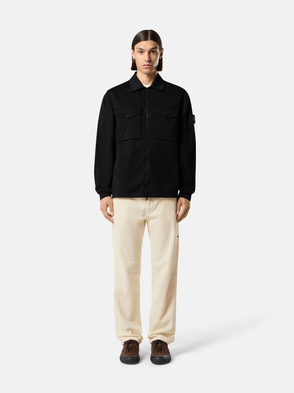 Stone Island Stretch Organic Cotton Satin Overshirt in Black