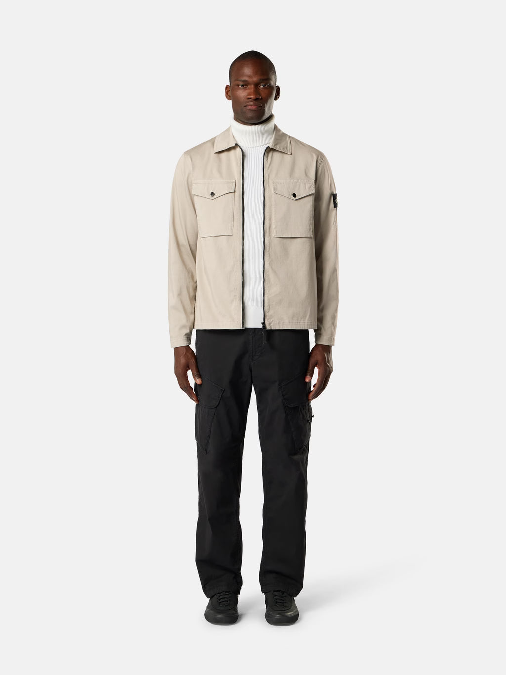 Stone Island Stretch Organic Cotton Satin Overshirt in Sand