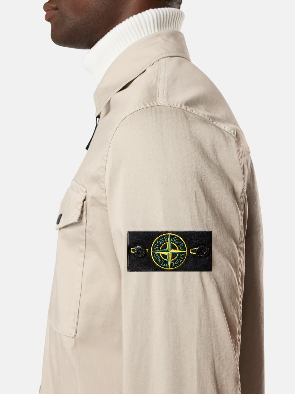 Stone Island Stretch Organic Cotton Satin Overshirt in Sand