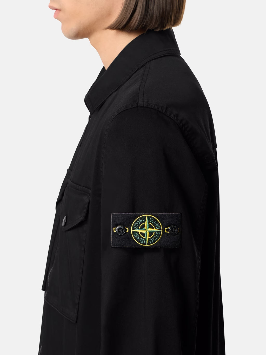 Stone Island Stretch Organic Cotton Satin Overshirt in Black