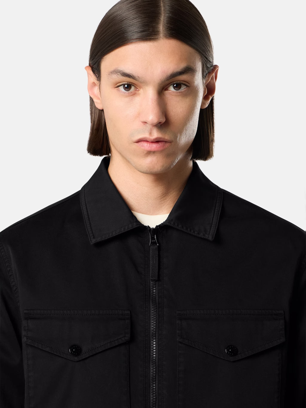 Stone Island Stretch Organic Cotton Satin Overshirt in Black