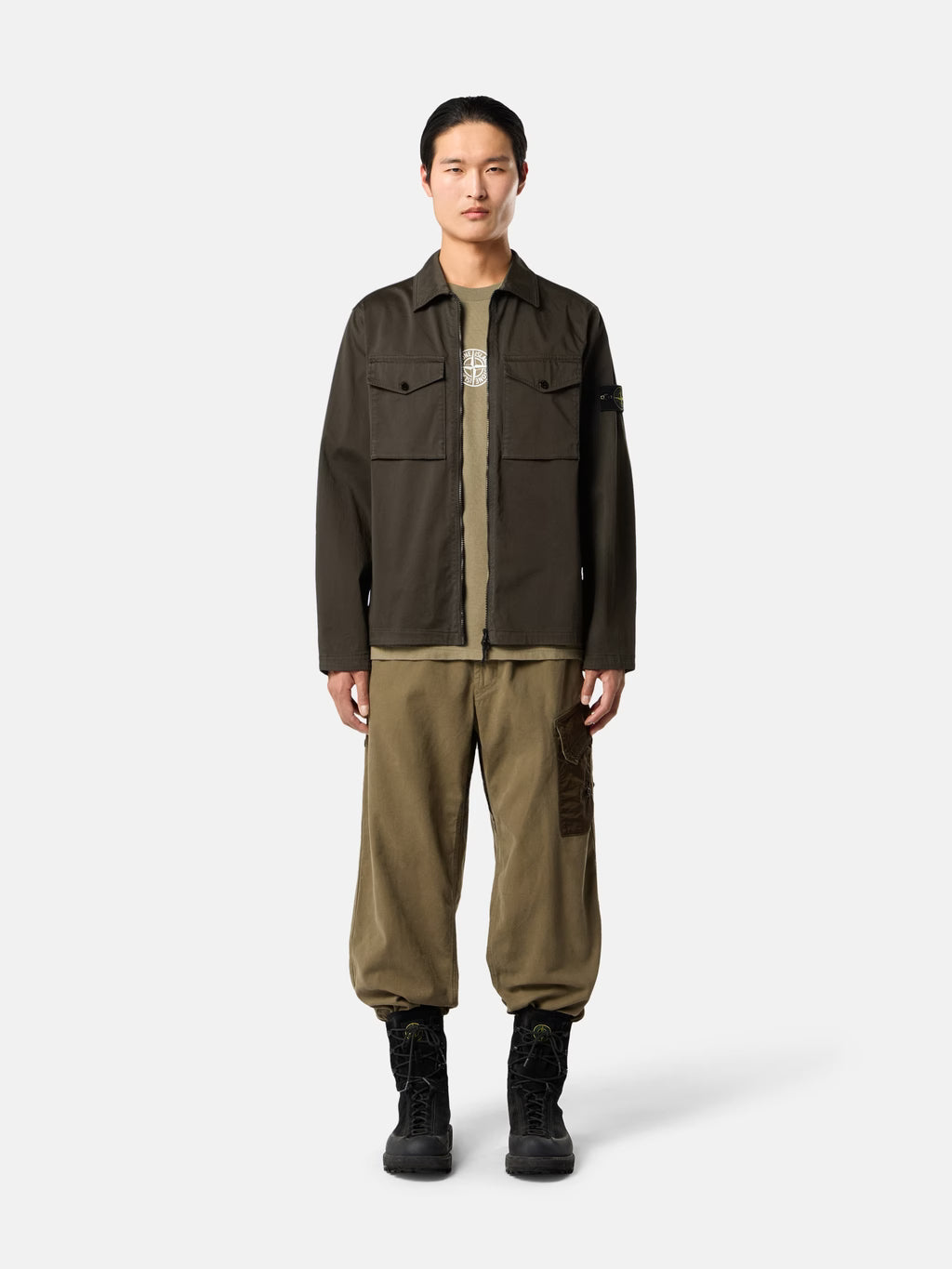 Stone Island Stretch Organic Cotton Satin Overshirt in Coal Grey